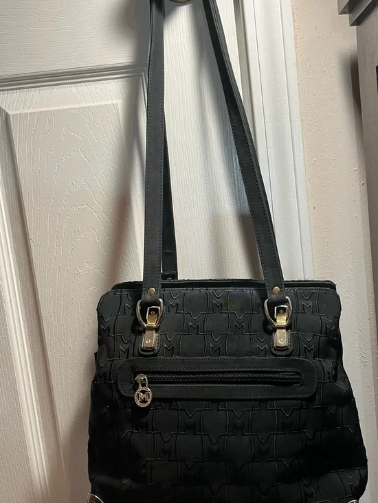 Black Monogram Tote Bag Gold Hardware Shoulder Bag - Picture 1 of 12